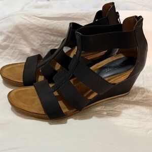 Eurosoft Verona Black Wedge Sandals Size 10